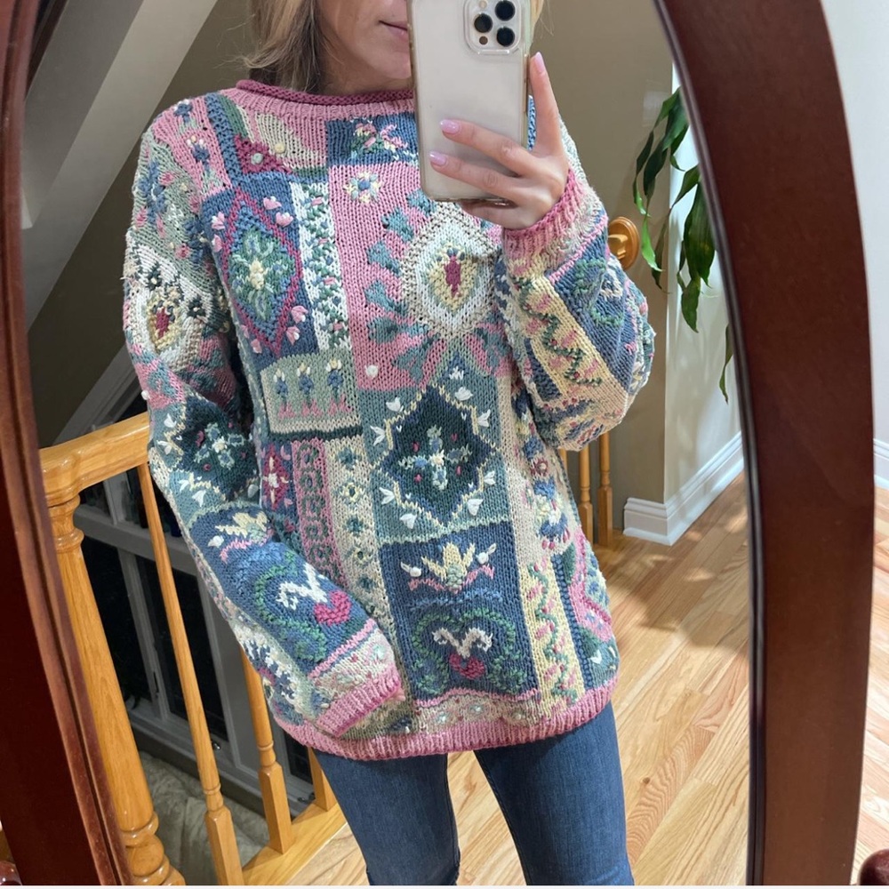 Vintage Patchwork Knitted Appleseed’s Sweater - image 2